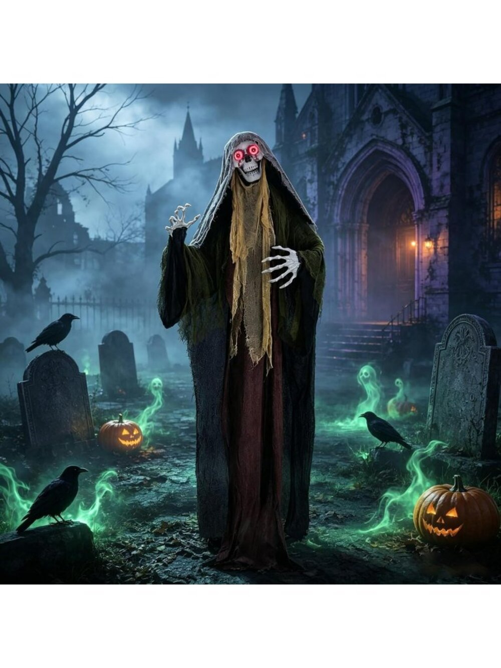 Life-Size Animatronic Skeleton Ghost for Outdoor Halloween Decorations, 6.1ft